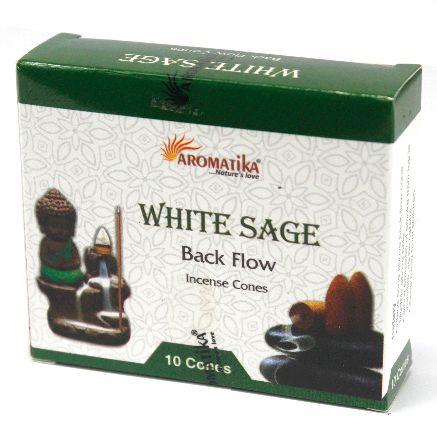 Aromatika - Backflow Incense Cones - White Sage - Pack 10
