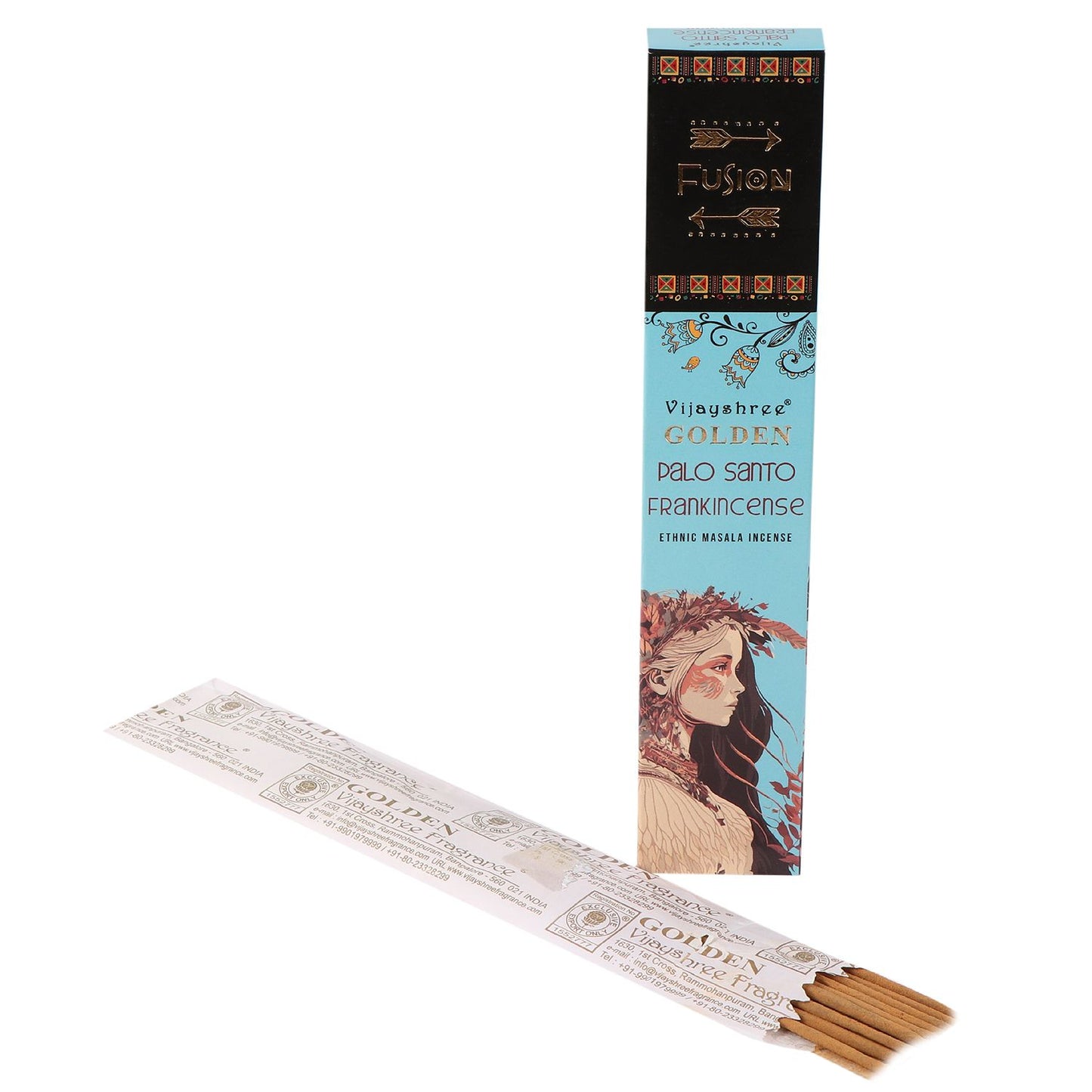 Vijayshree Incense - Golden Palo Santo - Frankincense - Pack of 15 Sticks