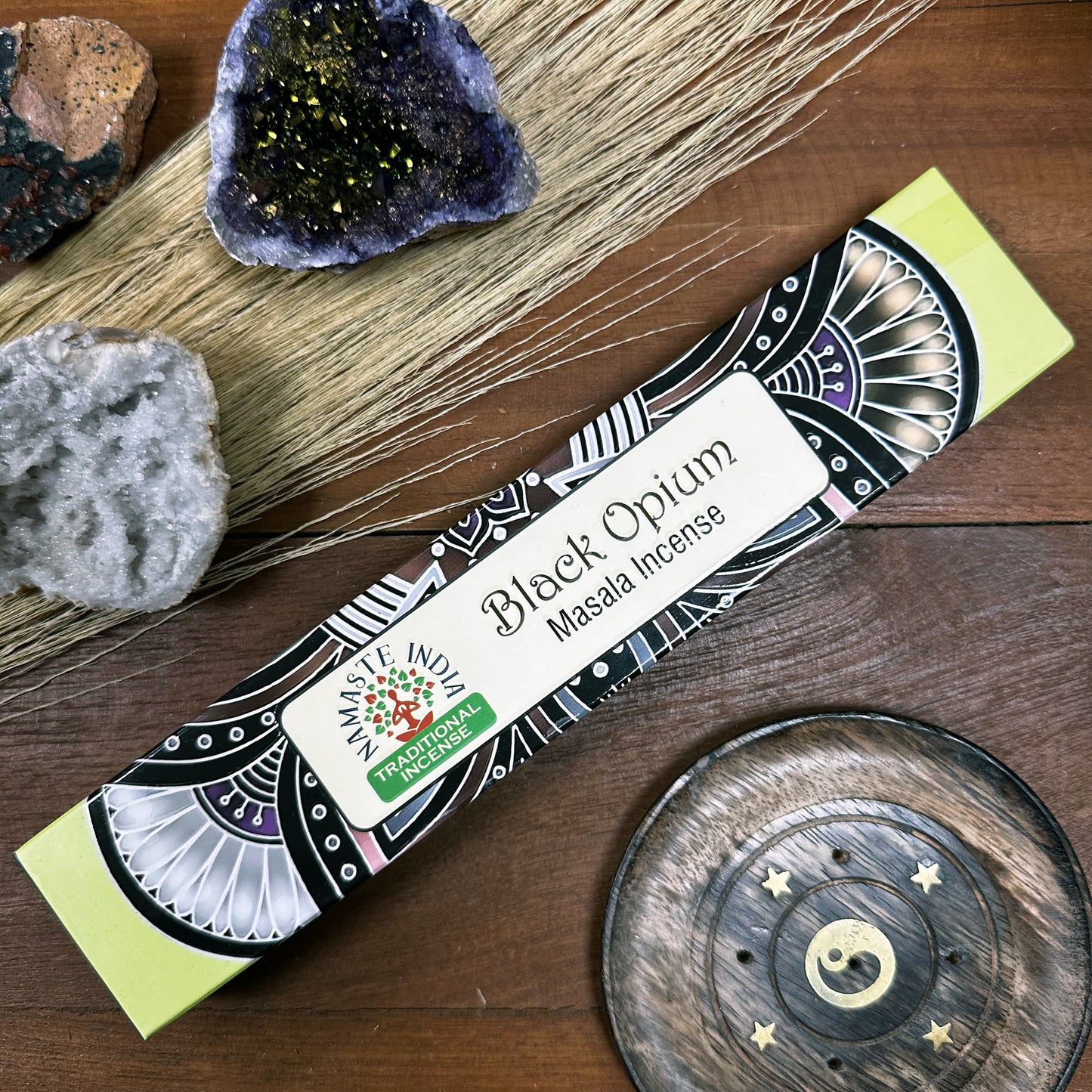 Namaste India - Mandala Natural Masala Incense Sticks - Black Opium - Pack of 12