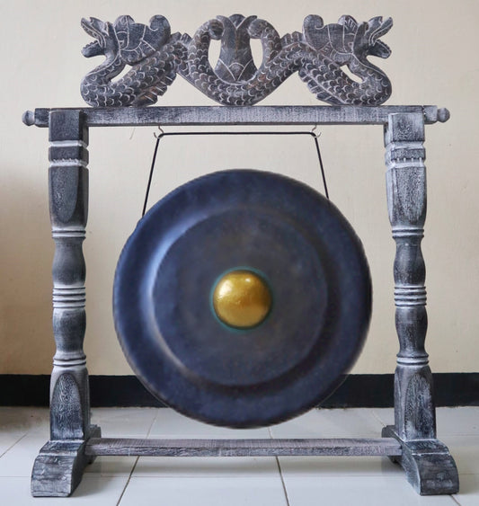 Sound Healing Gong - Black - Small 25cm - Carved Albasia Wood Stand