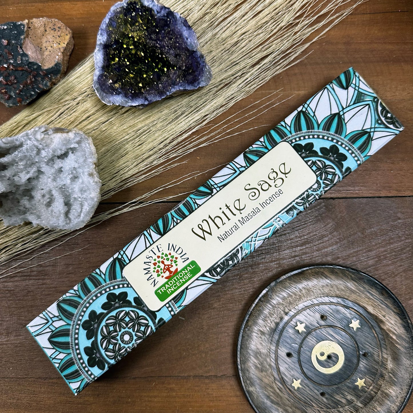 Namaste India - Mandala Natural Masala Incense Sticks - White Sage - Pack of 12